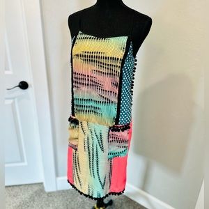 ASOS Cami Shift Dress Patchwork Color Pom Pom Fringe SZ 4 - LIKE NEW!